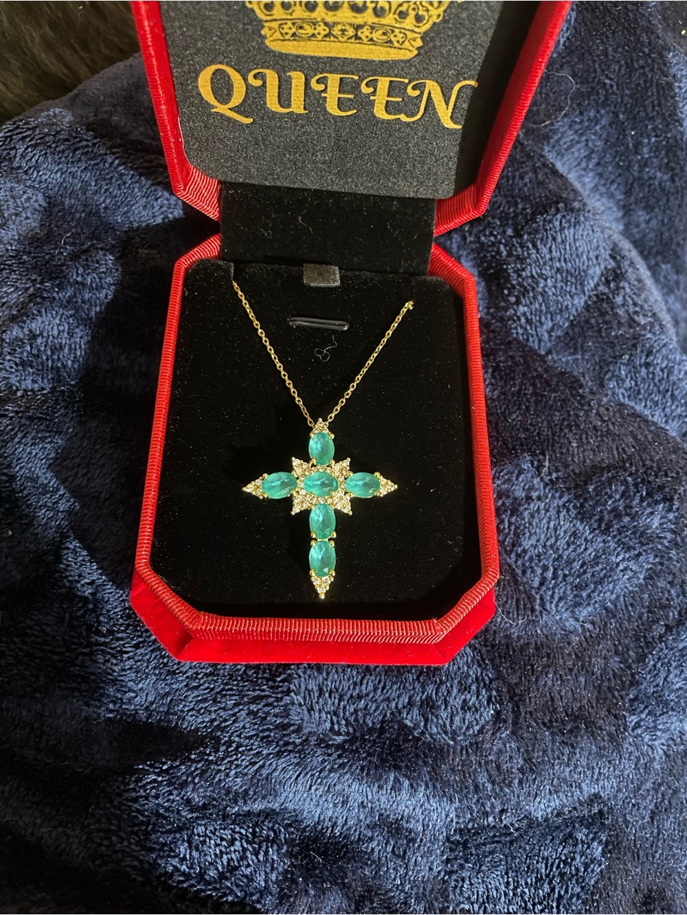 Star of Hollywood Glowing Neon Colombian Emerald Cross Necklace